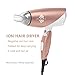 JINRI 1875W Travel Hair Dryer Dual Voltage Blow Dryer Dc Motor Foldable Handle Lightweight Negative Ionic Folding Hair Dryer (Rose Gold)
