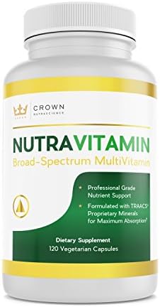 Multivitamin, 120 Capsules, Crown NutraScience - Folate (as Quatrefolic 5-MTHF) and TRAACS Chelate Minerals for Absorption - NutraVitamin Twice Daily Formula for Energy & Immune Support