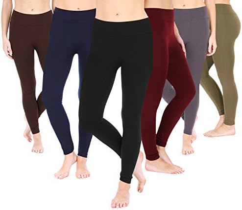 Posh by Anna Women's Fashion Leggings 6pk- 6 Colors - Full Length, Fleece Lined