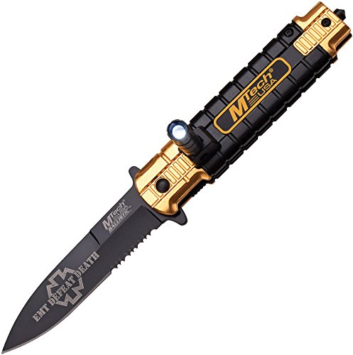 MT-A859OR-MC Mtech 3.58" Blade with LED Light Orange/Black Ballistic Spring Assist Knife