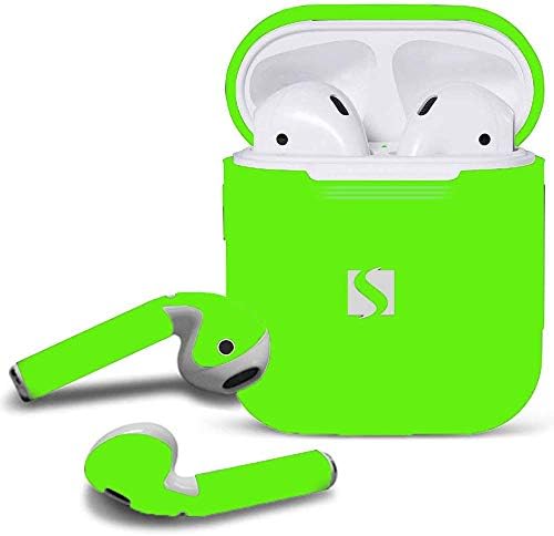 Swamble Airpod Drop Proof Protective Case Bundle with Two Sets of Airpod Skins / (Neon Green)