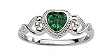 Sterling Silver May CZ Simulated Birthstone Baby Ring with Heart