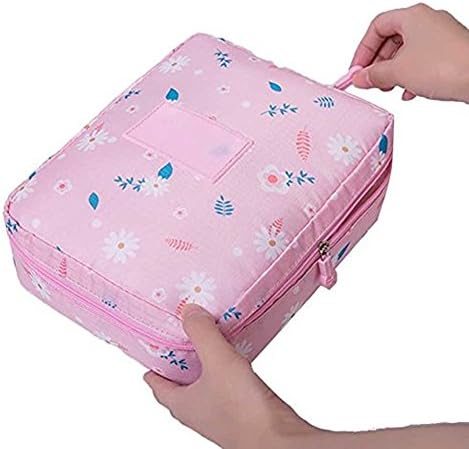 Birthday Gift Bag Wash Bag Multifunction Cosmetic Bag Portable Makeup Pouch Waterproof Travel Organizer Bag(Pink Flower)