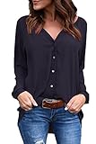 Sunfury Women Cuffed Long Sleeve Button Down Shirts Casual V Neck Blouses Tops