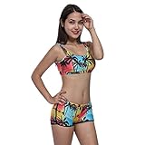 Tiantianmei Women's Tree Print Tank and Boy Shorts Bikini Swimsuits