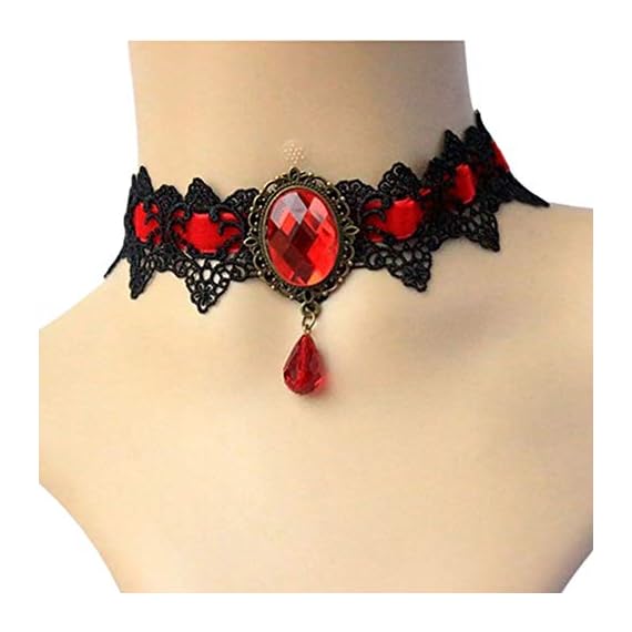 MEiySH-Retro-Handmade-Lace-Royal-Court-Vampire-Choker-Gothic-Necklace-Black-Pendant-Chain-red