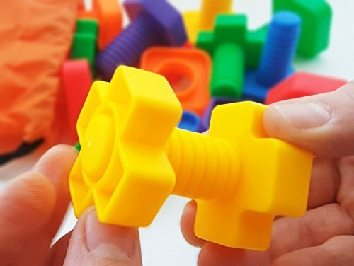 Jumbo Nuts and Bolts Set with Backpack by Skoolzy - 24 pc - Occupational Therapy - Matching Fine Motor Toy for Toddlers Preschoolers - Free Activity Download