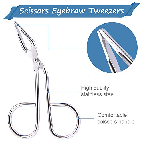 Koicaxy Tweezers for Eyebrows, 2 Pack Scissors Tweezers for Nose Hair, Stainless Steel Scissors Shaped with Slant Tip Hair Gripping Eyebrow & Ingrown Hair Remover for Girl Women Men - Thumbnail 3