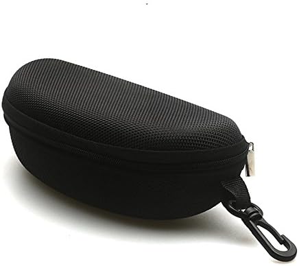 Large Portable Waterproof Sunglasses and Eyeglasses Case Hard EVA Zippered Glasses Holder with Back Pack Clip (black)