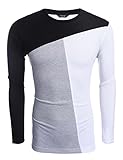 COOFANDY Men's Patchwork Crewneck Casual Slim Fit Long Sleeve Pullover T-Shirt