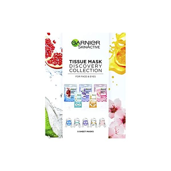 Garnier-Sheet-Mask-Discovery-Collection-Face-Eye-Sheet-Mask-set-for-Dehydrated-Dull-and-Tired-Skin-Pack-of-5-Sheet-Masks Garnier Sheet Mask Discovery Collection, Face & Eye Sheet Mask set for Dehydrated, Dull and Tired Skin, with glycerin…
