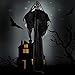 Halloween Decorations Scary Animated Hanging Ghost Props Life Size with Sound and Glowing Red Eyes for Halloween Décor Indoor Outdoor Party Favors (Black)