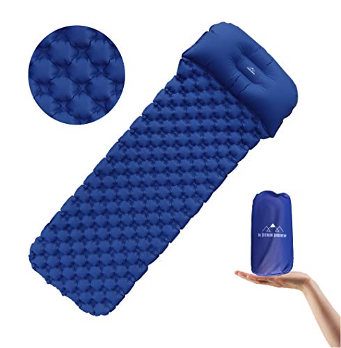 The Outdoor Laboratory Camping Sleeping Pad with Pillow, Lightweight and Compact Inflatable Camping Mat, Durable Waterproof Air Mattress, for Hiking, Backpacking, Travelling, Camp Sleep Pad