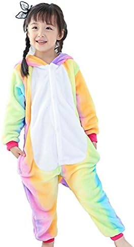 Halloween Cosplay Costume Unicorn Onesie Pajamas OnePiece Animal Outfit Homewear, Rainbow-1, Size130 for 49-53" height