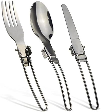 Folding Lightweight Compact Set of Fork, Spoon, Knife for Camping Hiking Travel Fishing, with Carry Bag, Stainless Steel