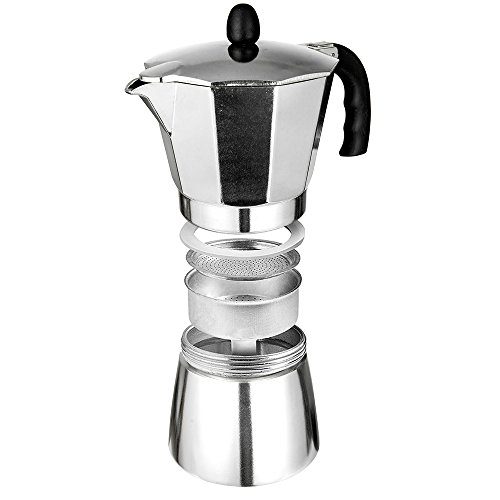 TopHomer Moka Pot 6 Cup Coffee Express Espresso Maker Stovetop Aluminium with Large Handle Perfect for Home and Office Use