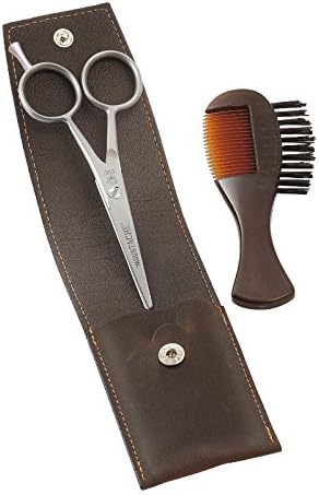 DOVO Solingen - Beard Care Set, Scissors, Combi Comb, Leather Case 1028056
