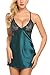 Avidlove Women Lingerie V Neck Nightwear Sexy Satin Sleepwear Lace Chemise Mini Teddy (Medium, Dark Green)