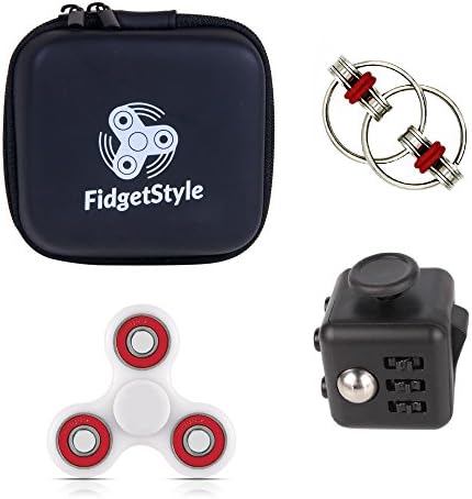 Ultimate 4 In 1 Fidget Toys Set Durable &amp; Ergonomic Fidget Spinner Cube Chain &amp; Travel Box Combo Prime, Perfect For Fiddling Fidgeting &amp; Stress Relief Soothing ADHD Autism Anxiety ADD Kit