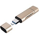 Sminiker [USB-C to TF/ SD Card Reader ] 3 Mode: USB Type C, Micro-USB & USB Combo to 2-Slot TF/ Micro SD Card Reader for PC Laptop Macbook and Android Cellphones (gold)