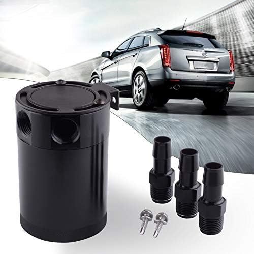 ESPEEDER Compact Baffled 3 Port Oil Catch Can Tank Universal Aluminum Air Oil Separator Black