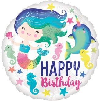 Swarup " Mermaid / SEA Happy Birthday " Theme Round foil Balloons for Birthdays, Parties, Celebrations, Event Decorations.