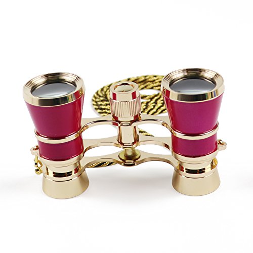 Kingscope 3X25 Vintage Opera Glasses Binoculars for Theater Musical Concert (Fuchsia, with Chain) - Thumbnail 2
