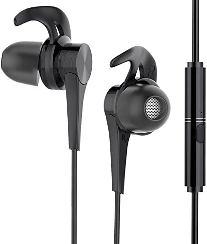 Earbuds with Mic,BYZ Earbud Sports Earphones with Ear Hooks In Ear Wire Headphones with Microphone for iOS Android System Smartphone mp3 Ear Hooks Black Headphone