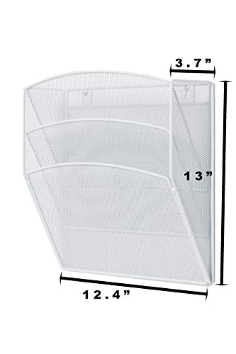 Klickpick Office Hanging Files Wall Mounted Metal Mesh Document File Organizer Magazine Holder Rack Organizer 3 Tier Section Racks Multipurpose Use to Display Files, Magazine, Newspapers (3t White) - Thumbnail 3