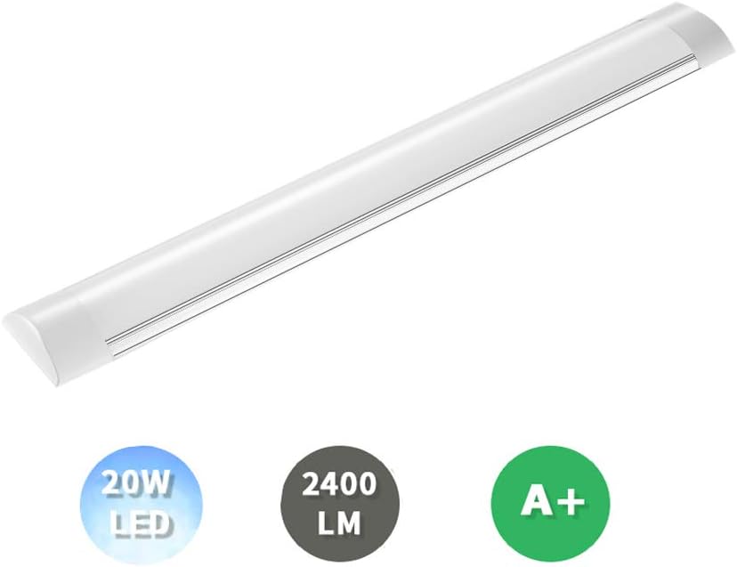 Papasbox 2FT LED Tube Light,20W Ultra-Thin LED Batten Lights,2400LM LED Shop Light,LED Tube Ceiling Light Integrated,6500K,for Family,Garage, Shop,Warehouse,Office,Market-1pack