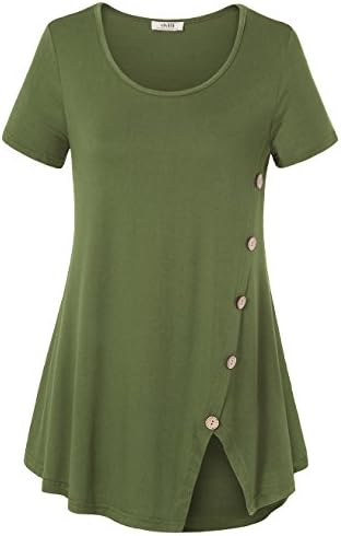 Vivilli Women's Short Sleeve Split Hemline Casual T-Shirt Blouse Tops with Buttons