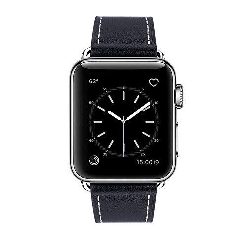 Compatible Apple Watch Band 38mm, Marge Plus Genuine Leather iwatch Band Replacement Strap Stainless Metal Clasp Apple Watch Series 3 Series 2 Series 1 Sport Edition - Black