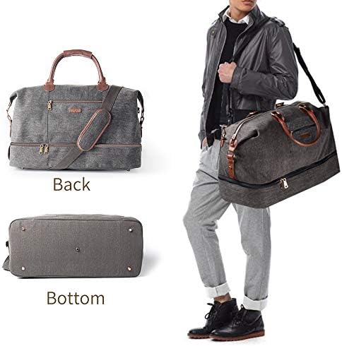Canvas Travel Tote Luggage Men's Weekender Duffle Bag with Shoe compartment (Dark Grey) 6 Canvas Travel Tote Luggage Men's Weekender Duffle Bag with Shoe compartment (Dark Grey)