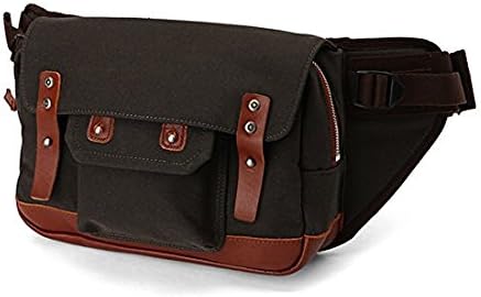 Byseries Men's Casual Canvas Leather Strep Khaki Olive Hipsack Bag