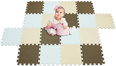 MSHEN–18PCS Foam Play Mat Tiles|Interlocking Floor Mats for Children|Multicoloured Foam Floor Tiles| children jigsaw tiles playmat .Size 1.62 Sqm Baby play mat. white-brown-beige-010610g18