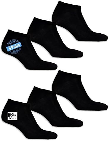 Best Brands Basics Men's Big &amp; Tall King Size Low Cut No Show Athletic Socks - 6 Pairs (Shoe Size 12-16, 6 Pairs - Sport Black)