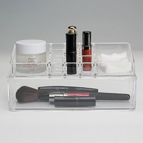 TinyMuse Makeup Rangement Storage Box Transparent Display Organizer Arylic Drawer Cases for Maquillage Jewllery Holder (1 Top(9 Lattice) 1 Drawer)