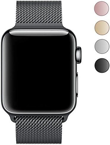 Apple Watch Band 38mm, AGUARA Mesh Loop Stainless Steel Strap with Magnetic Closure iWatch Band for Apple Watch Series 3&amp;2&amp;1, Sport and Edition (42mm Magnetic Closure, Milanese Loop - Space Black)