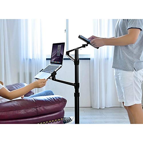image for Viozon Tablet and Laptop Floor Stand, 2-in-1 Rolling Adjustable Dual a