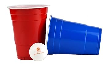 BOPS Bierpongset - 50x Partybecher Rot und Blau + 5 Bälle Trinkspiel Red Cups Beer Pong Partyspiel Plastikbecher - Best of Pa