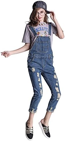 Qiaonier Womens Individuality Loose Accept Waist Denim Braces Pants (2XL)
