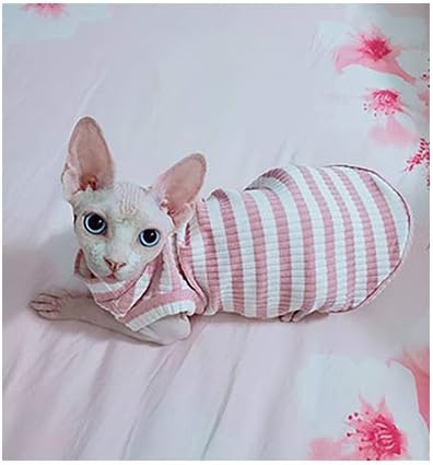 DENTRUN Hairless Cats Shirt Cat Wear Clothes Stripe Vest Best Hairless Cat's Adorable Clothes Cat's Pajamas Jumpsuit for All Season, Soft & Skin-Friendly