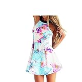 Flymall Flora Print Halter Neck Fit and Flare Dress Mini Dress