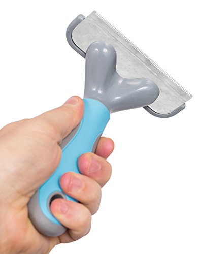 Internet's Best DeShedding Tool for Dogs & Cats | Pet Grooming Brush 4 Inches Wide | Small Medium & Large Pets | Blue & Grey - Thumbnail 3
