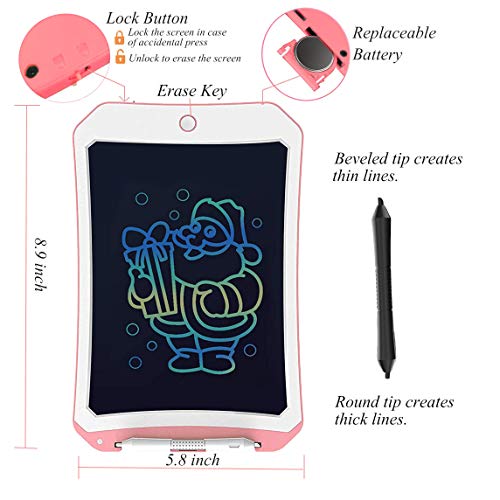 JRD&BS WINL 8.5 inch Writing & Drawing Board Doodle Board Toys for Kids,Birthday Gift for 4-5 Years Old Kids Color LCD Writing Tablet with Stylus Smart Paper for Drawing Writer (Pink White)