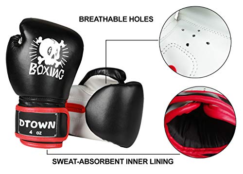 Dtown Kids Boxing Gloves 6oz Training Gloves for Youth Age 7 to 12 Years PU Leather (Black 02, 6 OZ) - Thumbnail 2