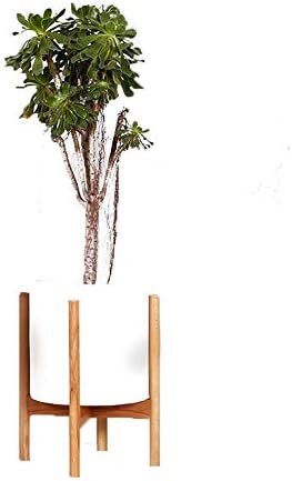 Simple Mid Century Floor Plant Stand - Solid Wood Indoor Flower Pot Holder - up to 10 inch Planter - Modern Home Decor(Planter Not Included) (Wood Color)