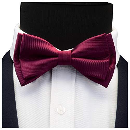 Burgundy Bow Tie Pre-tied Adjustable Wine Red Bow Ties and Pocket Square Cufflink Sets (0577-06) - Thumbnail 3