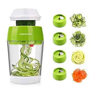 MENNYO Spiraalsnijder, groente met container, 4-in-1 groentesnijder, spaghetti, groenteschaaf, spiraalsnijder voor…