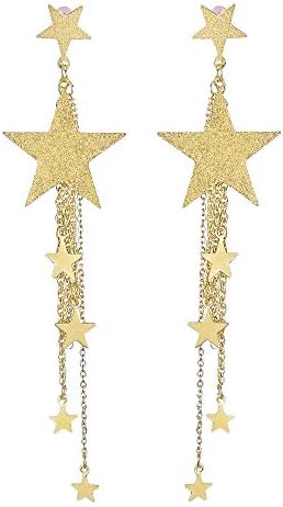 Womens Ladies Earrings, Weant Silver Earings for Women Fashion Luxury Rhinestone Star Long Tassels Drop Dangle Hook Earrings Pendant Jewelry for Valentine Costume Gifts